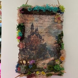 Colorful Castle Wall Art handcrafted border moss nature 4X6 wall hanging